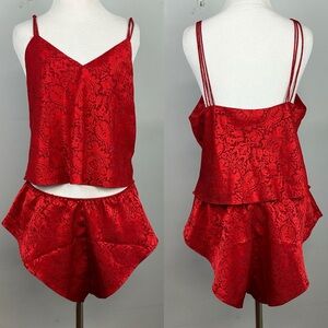 Vintage Victoria’s Secret Gold Label Red Jacquard Satin Cami and Shorts Set Sz L